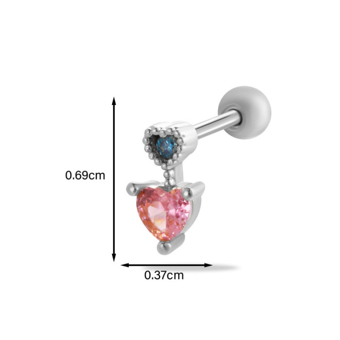 1PCS Gold Plated Stainless Steel Screw Stud Earrings Colorful CZ Heart Butterfly Cartilage Earring Lobe Helix Piercing Jewelry
