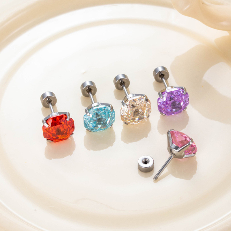 1PC Titanium Steel Shiny Rose Cut Stud Earring Piercing Rook Daith Multicoloured Bling Zircon Silver Color Cartilage Jewelry