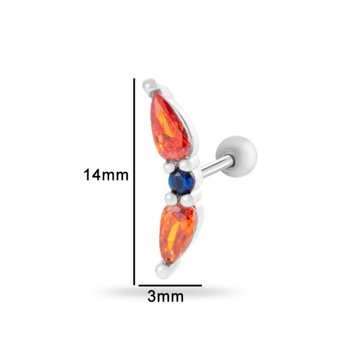 1PC Colorful Cubic Zirconia Flower Bowknot Helix Stud Earrings Screw Back Stainless Steel Ear Cartilage Earring Piercing Jewelry