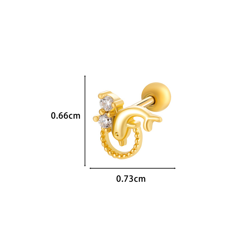 1PCS Gold Plated Zirconia Leaves Earrings For Women Crystal Charm Stainless Steel Stud Pierce Girl Ear Accessory