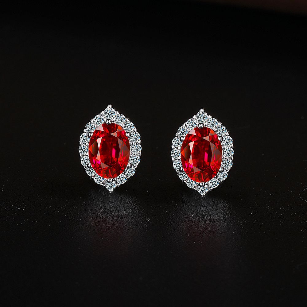 Oval Cut Natural Red Garnet Jewelry Set Necklace Earring Ring for Women Ruby Gemstone Jewelry