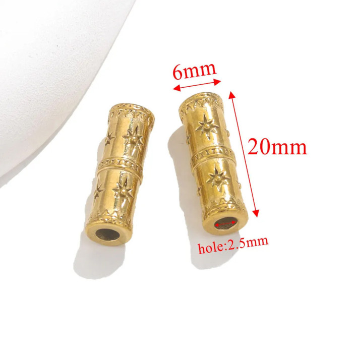Stainless Steel Gold Plated Long Bamboo Round Tube Loose Spacer Charm Beads for DIY Necklace Bracelets Jewelry Making