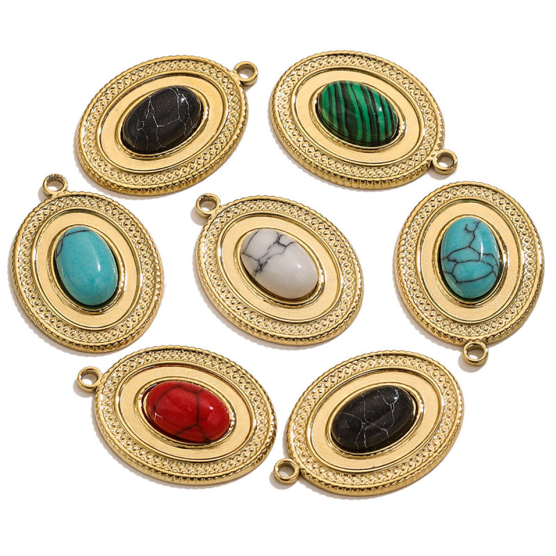 Antique Waterdrop Natural Stone Stainless Steel Diy Charms Women Geometric Necklace Pendant Black Agate Jewelry