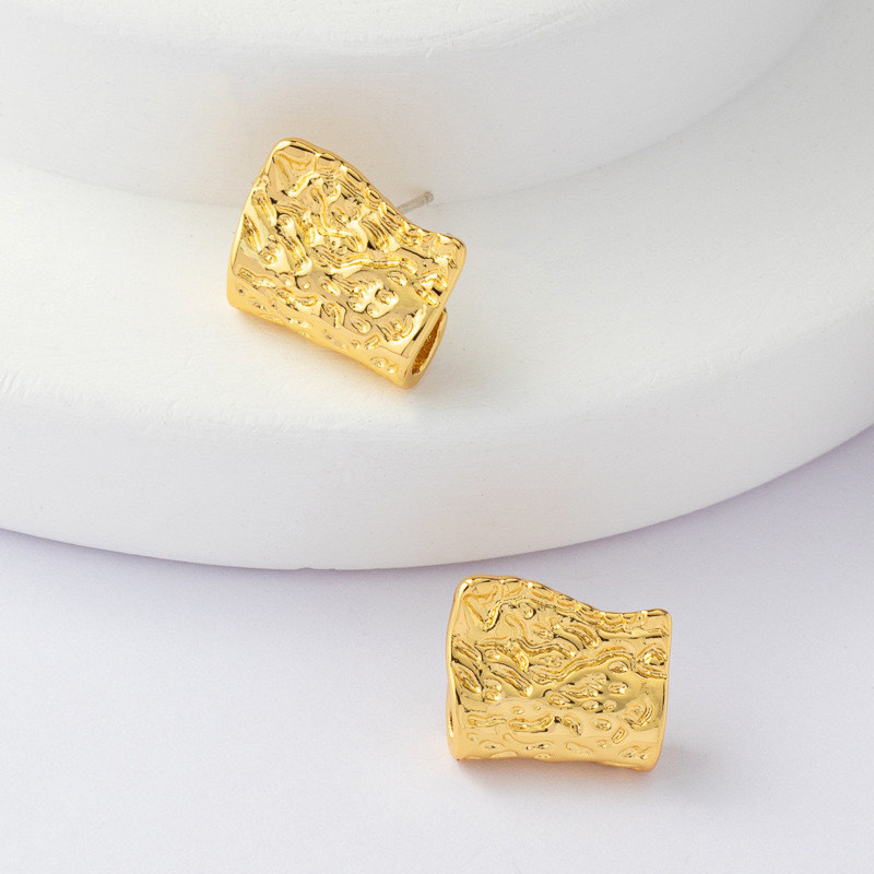 Geometric Square Golden Stud Earrings Metal Fashion Unusual Jewelry Gift