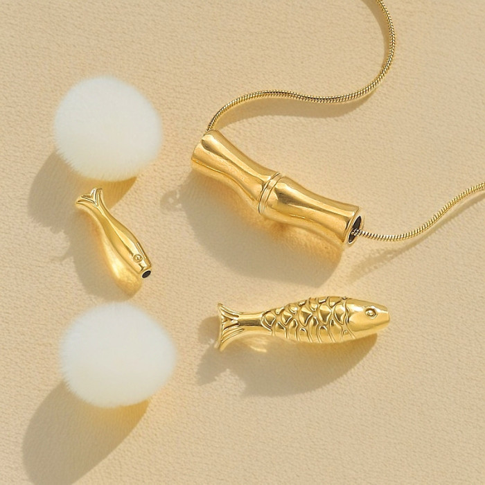 Stainless Steel Bamboo/Fish Beads for Jewelry Making Gold Loose Bead Charms DIY Metal Beads Jewelry Findings Craft Accessories