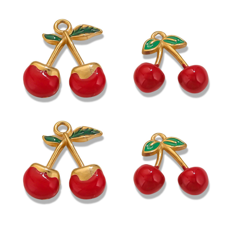 Stainless Steel Charms Fruits Cherry Pendant Beads for Earrings Necklace Bracelet Woman Jewelry DIY Accessory