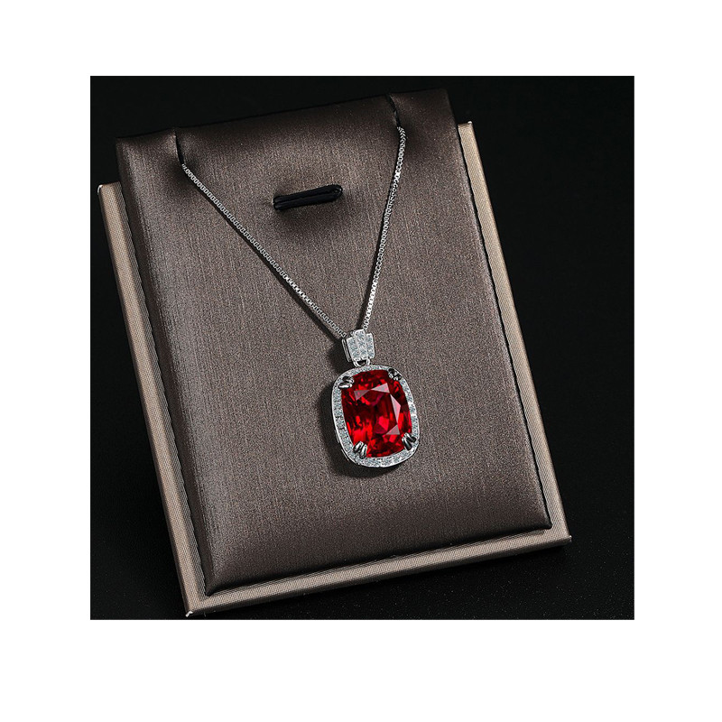 Red Natural Garnet Ruby Pendant Necklace for Women Rectangle Gemstone Jewelry