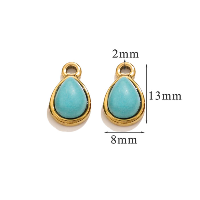 Stainless Steel Water Droplet Pendant Stone Colorful Pendants for DIY Necklace Bracelet Jewelry Making Accessories
