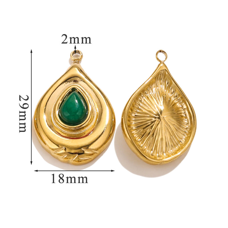 High Quality Gold Color Stainless Steel Natural Stone Oval Teardrop Charms Pendants for Jewelry Making Diy Finding