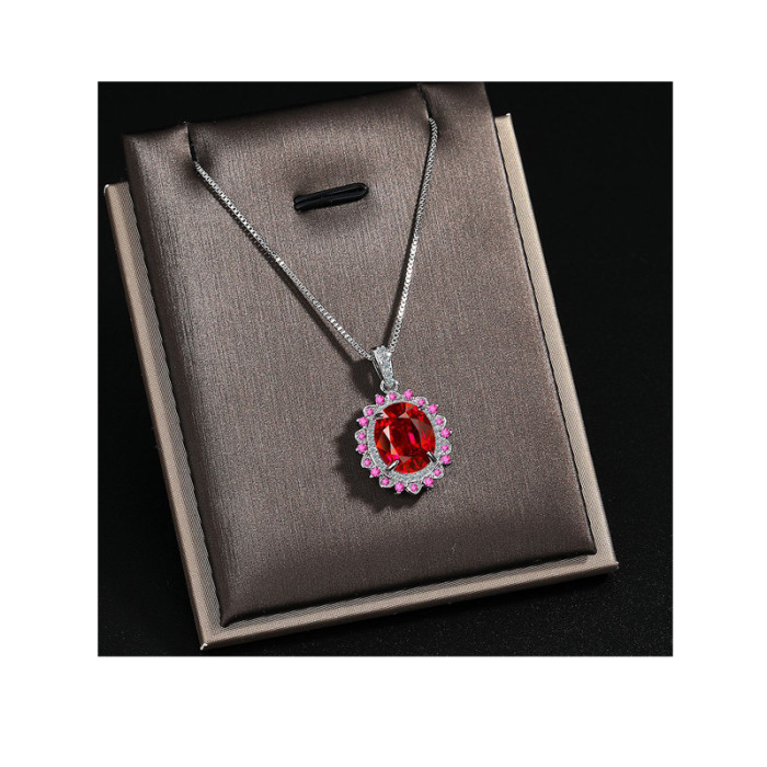 Big Oval Red Natural Garnet Pendant Necklace for Women Fashion Ruby Gemstone Necklace Jewelry Choker