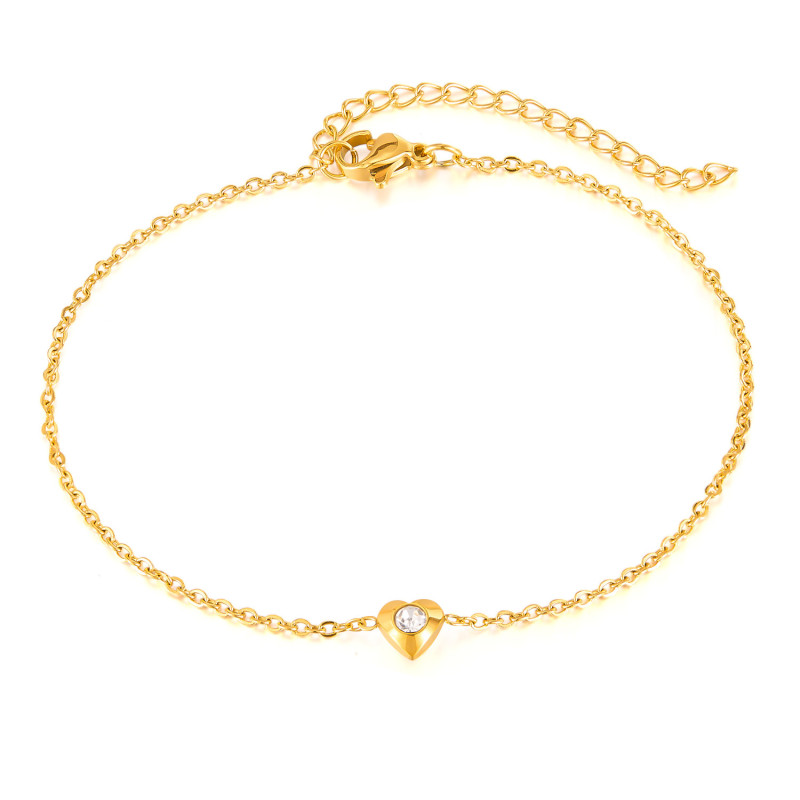 New Titanium Steel Anklet Women Jewelry Fashionable Simple and Versatile Design Sense Stainless Steel Love Zircon