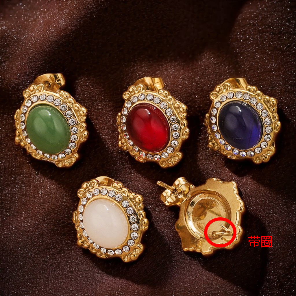 Vintage Colorful Stone Stud Earrings Stainless Steel Women's Earrings Gold Plated Jewelry Aesthetic Wedding Gift4