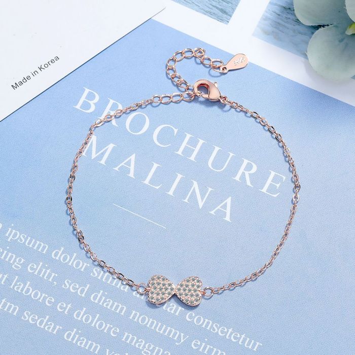 Simple Romantic Hearts Link Chain Bracelet Basic Style Platinum Plated Fine Jewelry for Women Gifts
