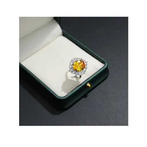 Oval Yellow Genuine Natural Citrine Adjustable Ring for Women Statement Gemstone Fine Jewelry