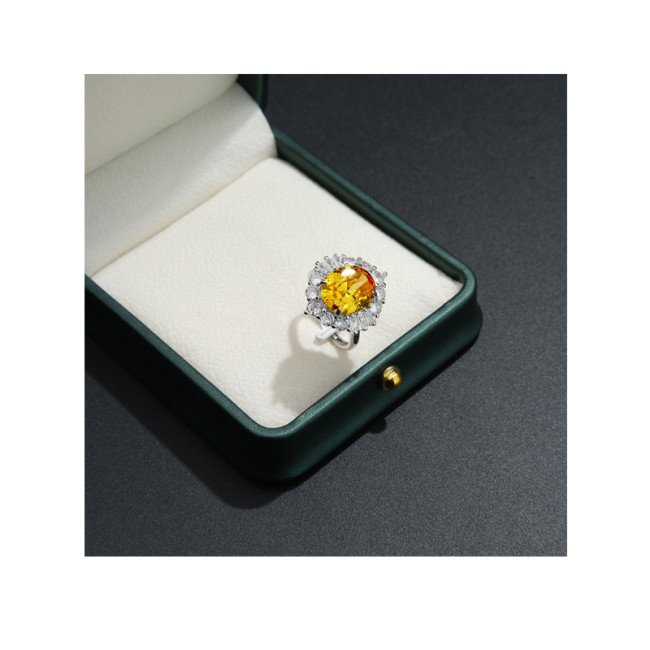 Oval Yellow Genuine Natural Citrine Adjustable Ring for Women Statement Gemstone Fine Jewelry