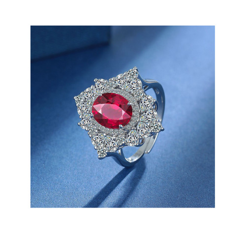 New Temperament Red Zircon Ladies Ring Luxury Full of Diamond Jewelry Ring Party Gift Ladies Ring