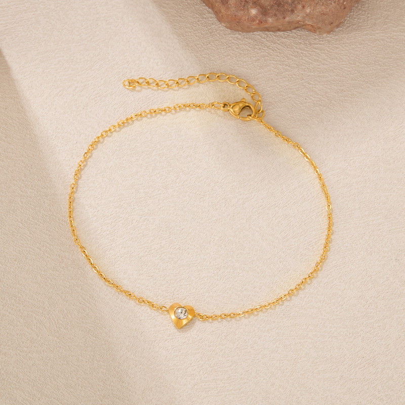 New Titanium Steel Anklet Women Jewelry Fashionable Simple and Versatile Design Sense Stainless Steel Love Zircon