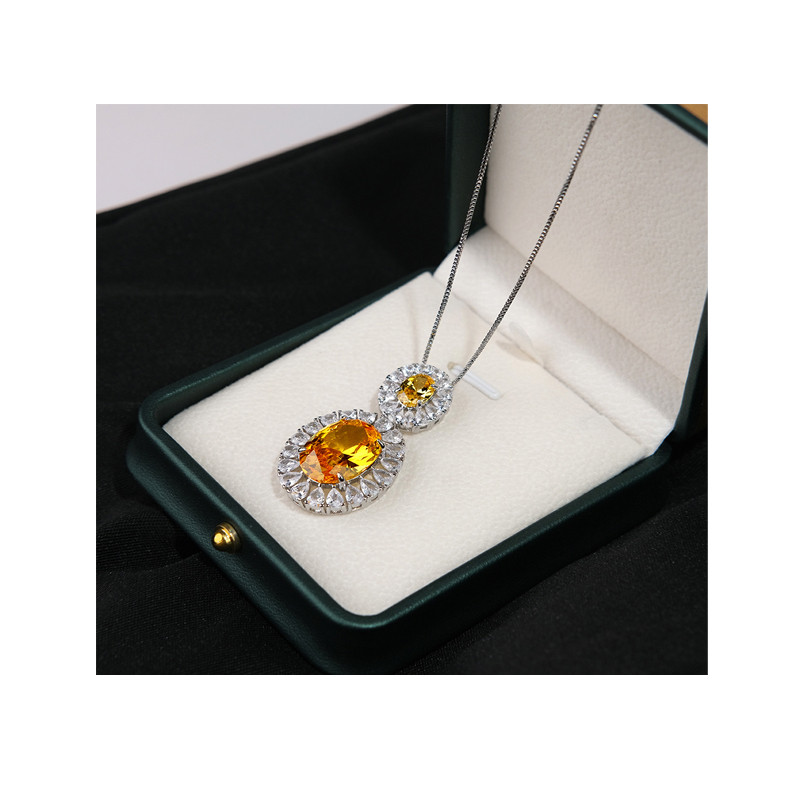 Elegant Luxury Fashion Yellow Crystal Zircon Necklace For Women Girls Party Wedding Bride Jewelry Gift