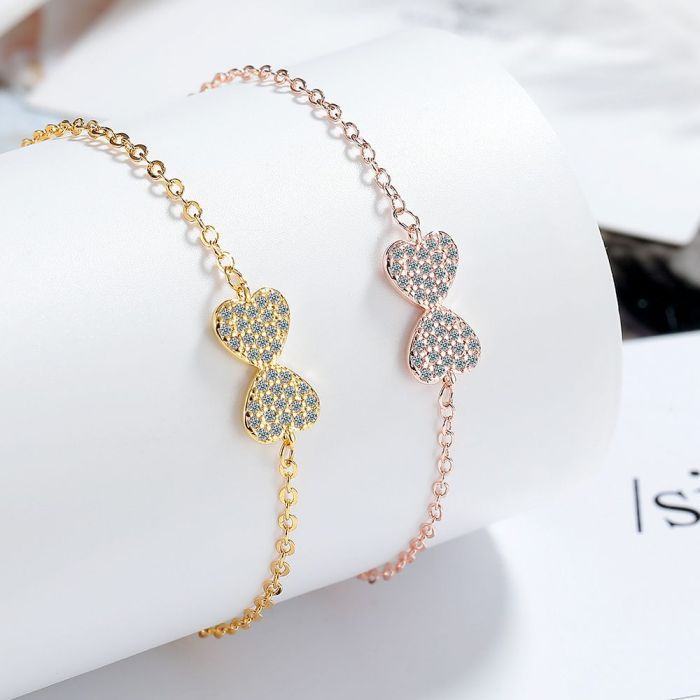 Simple Romantic Hearts Link Chain Bracelet Basic Style Platinum Plated Fine Jewelry for Women Gifts