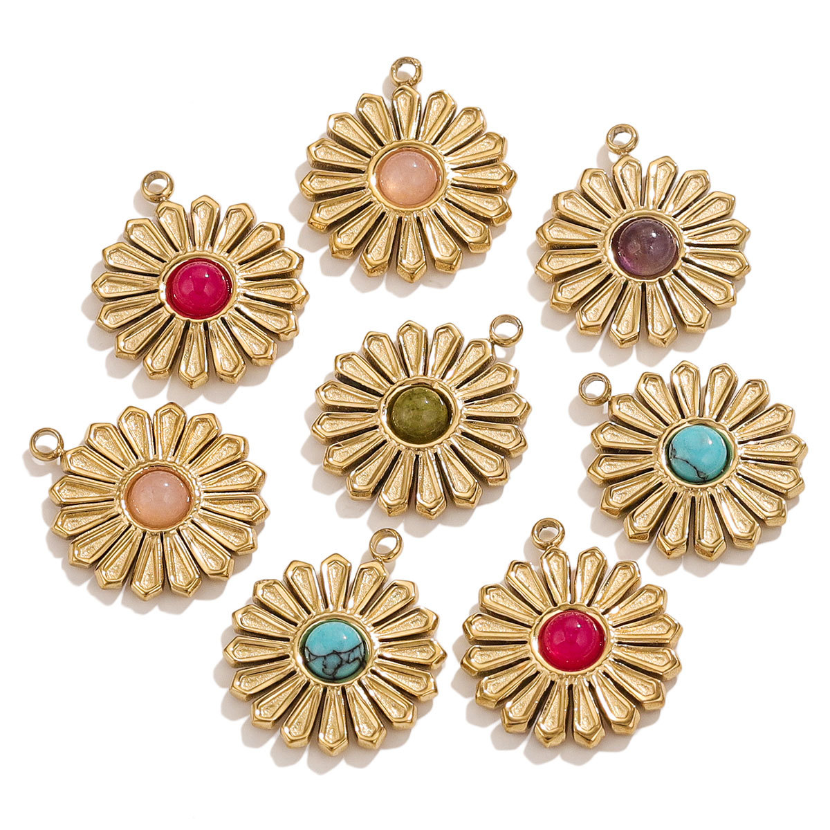 Stainless Steel Daisy Sun Flower Charms Natural Stone Charm Pendant Connector for DIY Earring Necklace Making Supplies