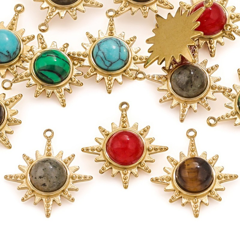 Fashionable Stainless Steel Natural Tiger Eye Stone Classic Octagonal Star Element Titanium Steel Pendant DIY Neckring Earring