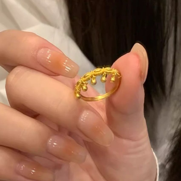 Exquisite Gold Color Ring Small Round Bead Tassel Ring for Women Fashion Jewelry Unique Finger Ring