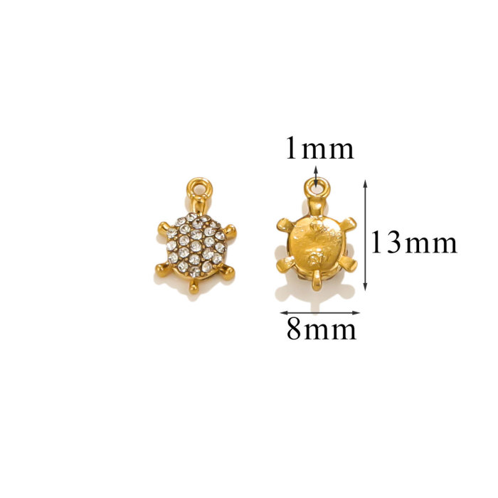 Stainless Steel Full Diamond Charms Vintage Turtle Bow Gold Plated DIY Necklace Earrings Jewelry Making Materials Wholesale