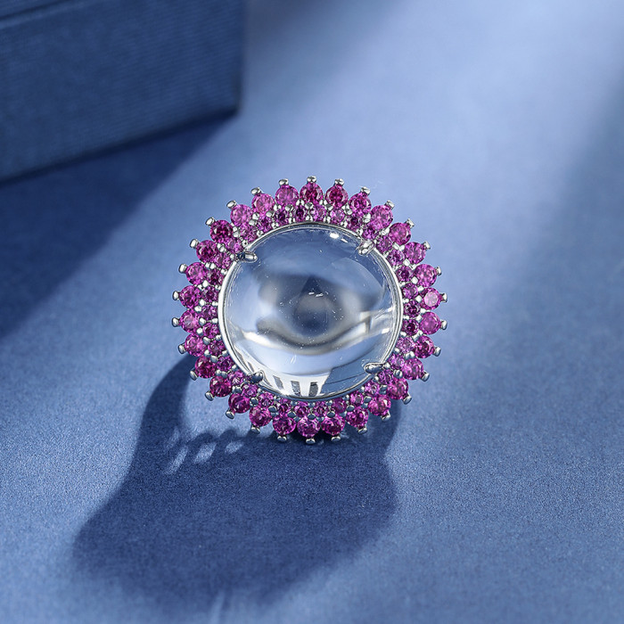 Red Zircon Round White Crystal Women's Ring Jewelry Simple Light Luxury Designer Women's Jewelry