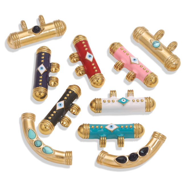 Stainless Steel Gold Plated Natural Stone Tube Beads Pendant Bohemian for DIY Necklace Bracelet Charms for Jewelry Making