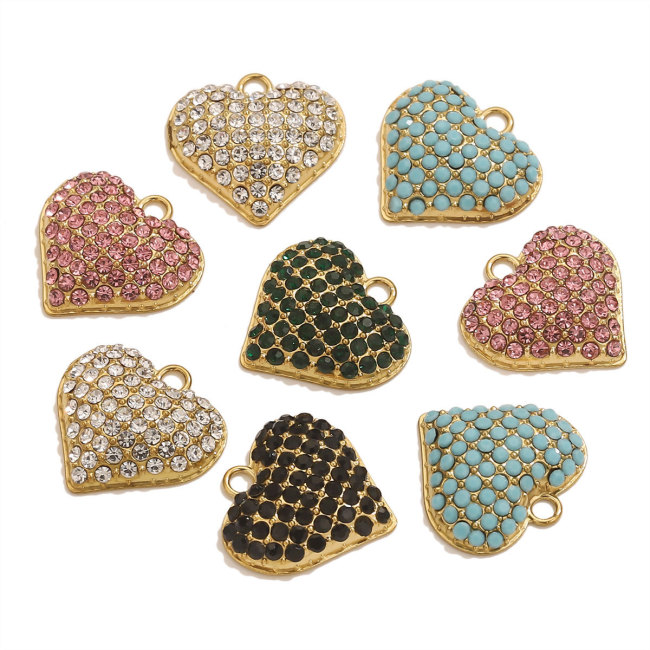 New Retro 18K Gold Plated Crystal Heart Charms Diy Earrings Components Necklace Pendant Jewelry Findings Accessories