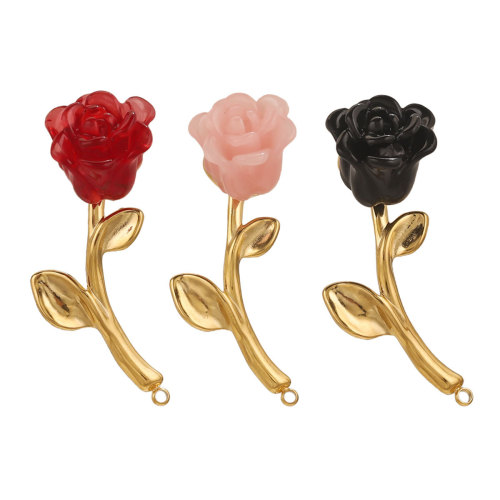 Rose Flower Stainless Steel Pendant Black/Red/Pink Acrylic Charms for DIY Jewelry Earrings Necklace Making Findings