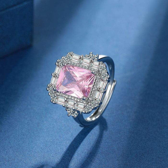 Vintage Women's Rings Emerald Cut Topaz Pink Quartz Lab Diamond Gemstone Wedding Bands Fine Jewelry