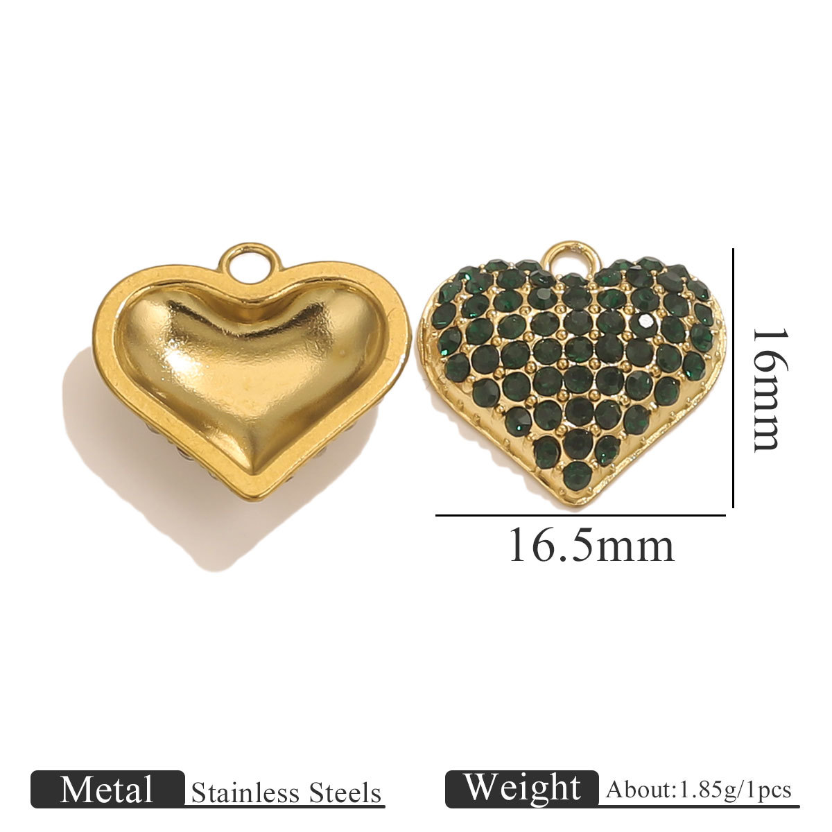 New Retro 18K Gold Plated Crystal Heart Charms Diy Earrings Components Necklace Pendant Jewelry Findings Accessories