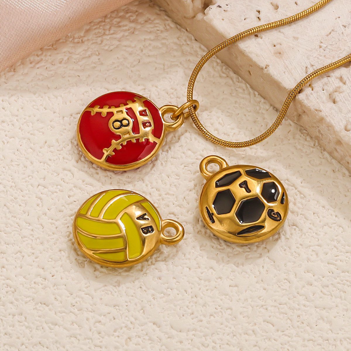 Enamel Round Ball Soccer Charm Sports Pendant Fit Bracelet Necklaces DIY Handmade Jewelry Finding Stainless Steel Accessory