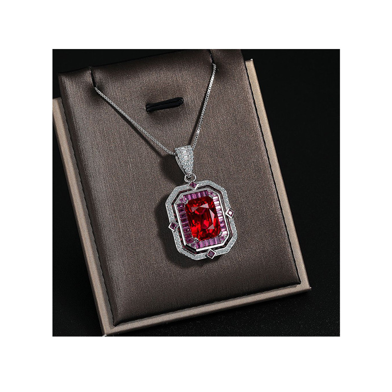 Luxury Necklaces Red Corundum Gemstone Women's Necklace Luxury Design Sense Jewelry Halloween Gift