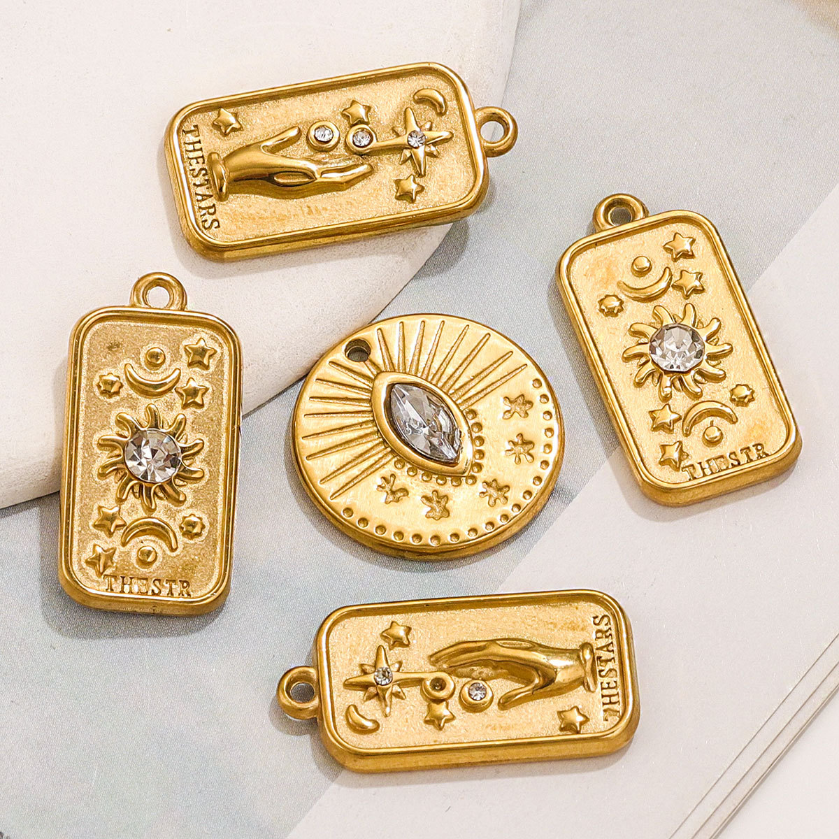 Spiritual Tarot Sign CZ Square Pendant Necklaces for Women Carved Star Sun Moon Apollo Charms Chokers Retro Geometric Jewelry