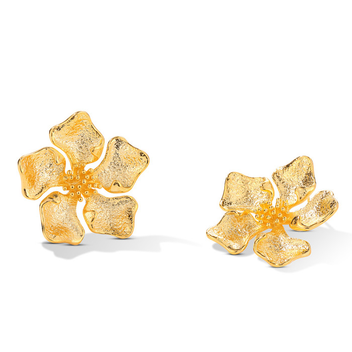 Trendy Earrings Retro Hyperbole Flower Shaped Ear Stud Simple Style For Women