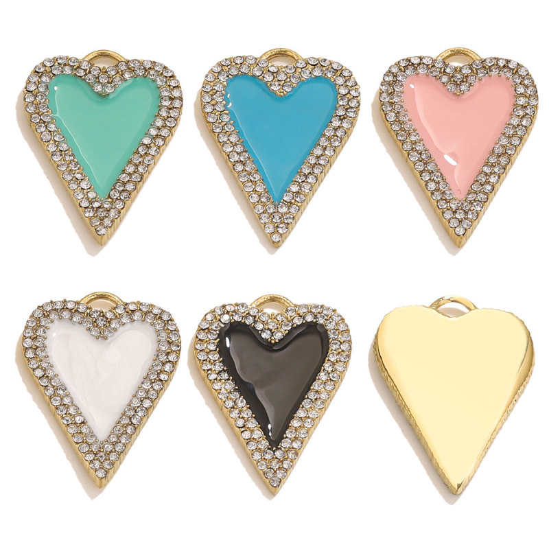 New Retro 18K Gold Plated Drip Crystal Heart Charms Diy Earrings Components Necklace Pendant Jewelry Findings Accessories