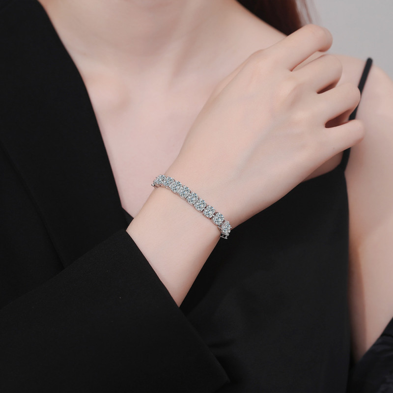 Double Row Moissanite Tennis Bracelet 3mm White Gold Plated Lab Diamond Bracelet For Women Men