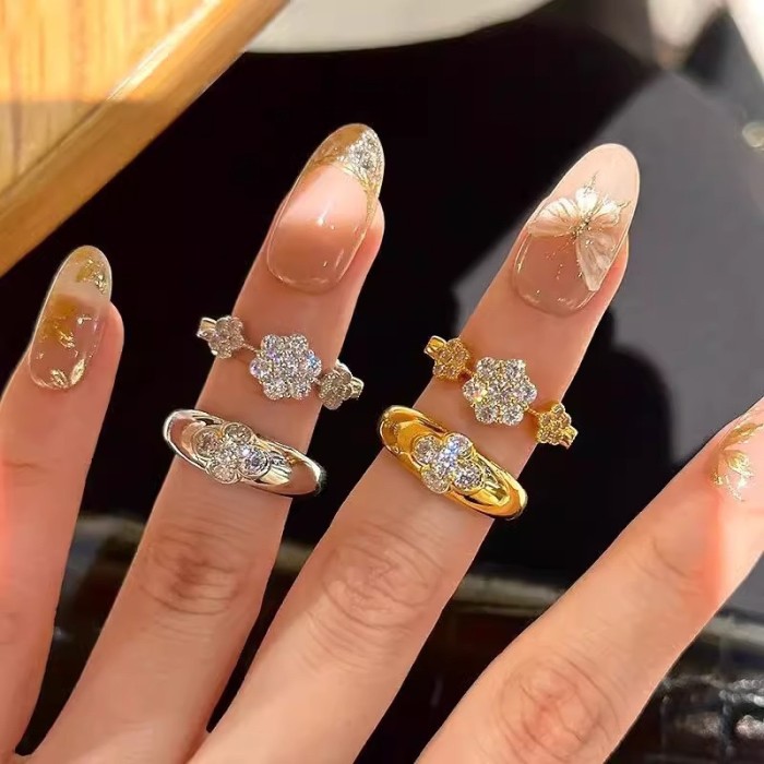 Chic Rings for Women Couple Minimalist Handmade Simple Flower Zircon Ring Party Jewelry Gift Prevent Allergy