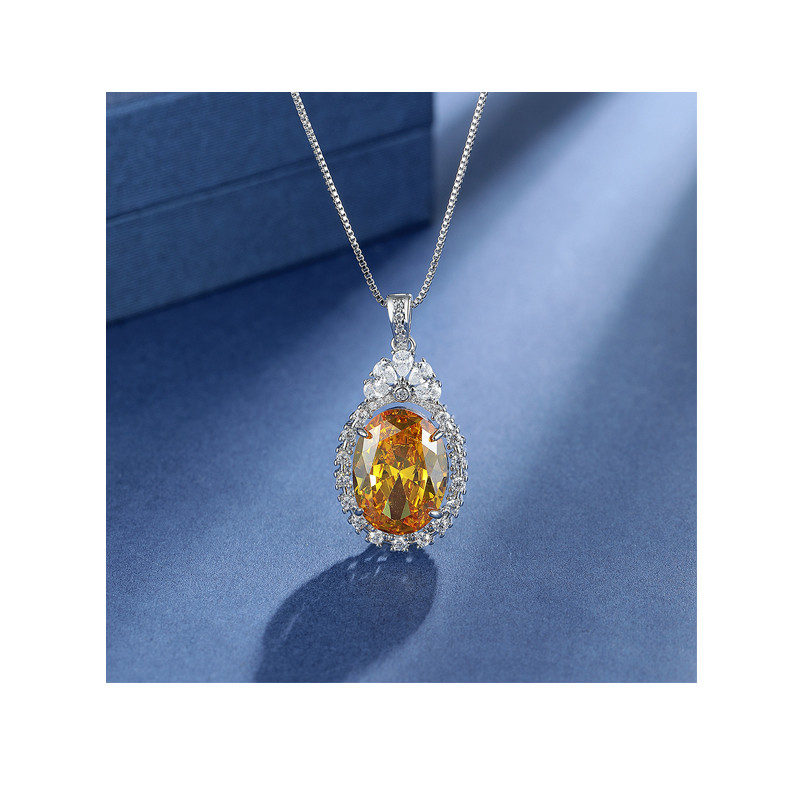 Huge Oval Natural Yellow Citrine Pendant Necklace for Women Statement Gemstone Fine Jewelry Colar de Prata