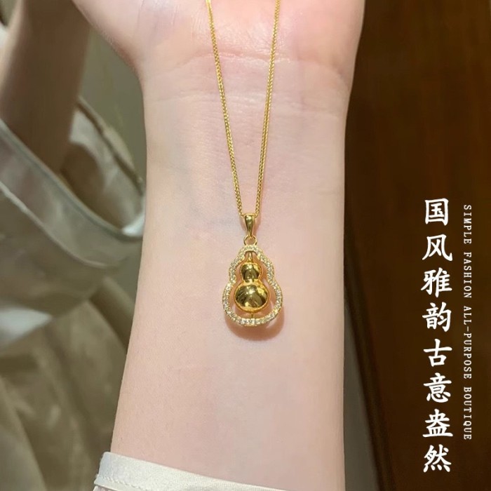 New Fashion Yellow Gold Gourd Female Light Luxury Pendant Pendant Necklace Chinese Jewelry