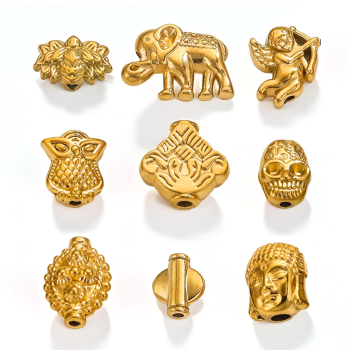 Stainless Steel Vintage Rune Beads Butterfly Feather Wings Buddha Beads 18K Gold plated pvd DIY Bracelet Jewelry Making