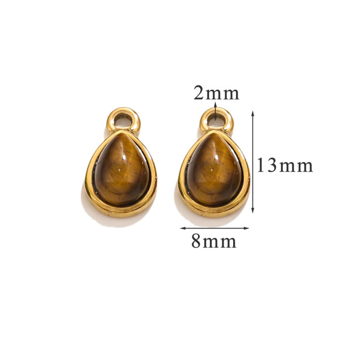 Stainless Steel Water Droplet Pendant Stone Colorful Pendants for DIY Necklace Bracelet Jewelry Making Accessories