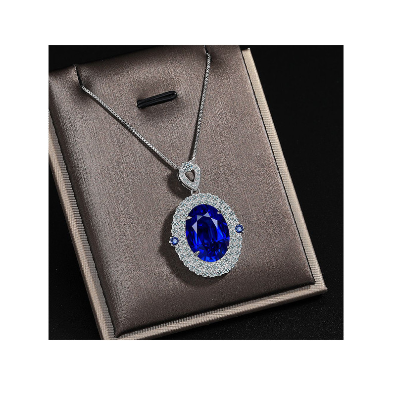 Luxury Blue Gemstones Crystal Choker Pendant Necklace for Women Female Wedding Party Jewelry