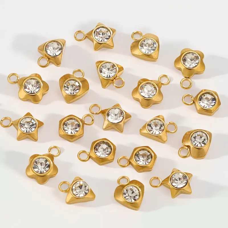 Stainless Steel Heart Zircon Charms Star Beads Jewelry Findings DIY Exquisite Necklace Bracelets Supplies Earrings Making