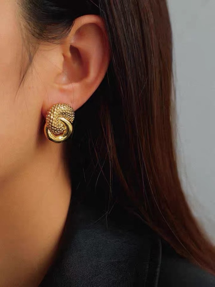 Fashion Style Copper with 18K Double Ball Twist Hoop Earrings Punk Party Jewelry, 24K Gold Plated Copper