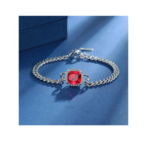 Princess Cut Green Simulated Nano Emerald Created Ruby Bracelet Square Gemstone Jewelry Pulseiras for Women