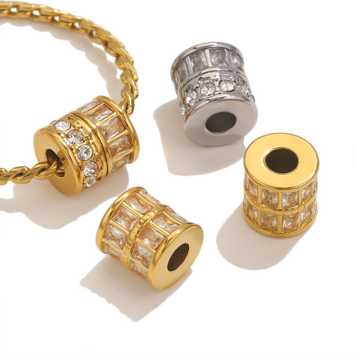 Big Hole Stainless Steel Cylinder Tube Bead Micro-Setting Zircon Spacer Charm Beads for Bracelet Jewelry Making Necklace