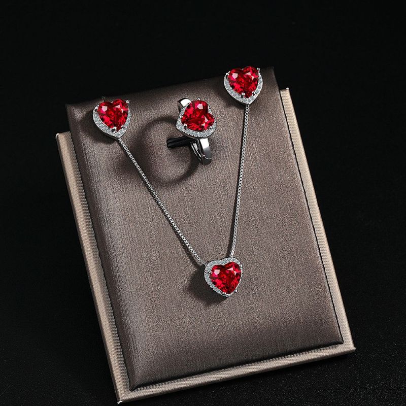 Original Heart Red Gem for Women Fashion Clavicle Chain Wedding Jewelry Party Gift